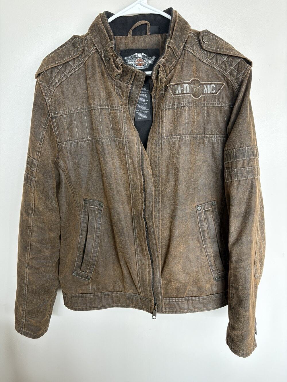 Vintage 1990s Harley Davidson Motorcycles jacket brown Military MC- M